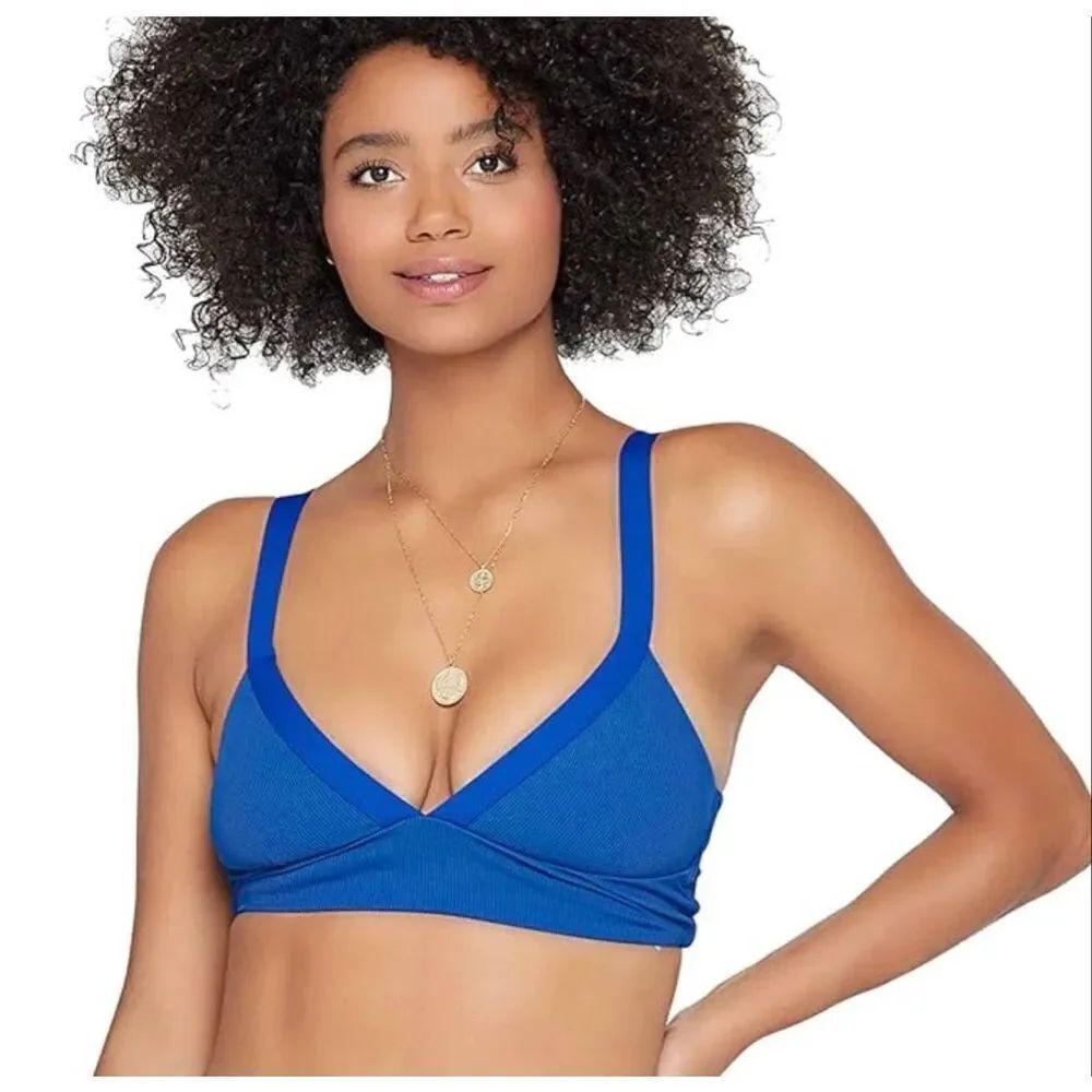 L*Space Ridin' High Ribbed Vera Blue Bikini Top L36156 Womens Size Small